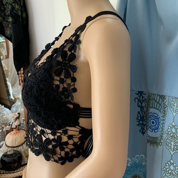 Black lace bra top crop bustier bralette flower cami - Picture 11 of 12